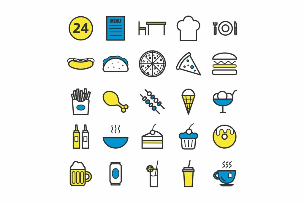 25 vector line fast food icons – MasterBundles