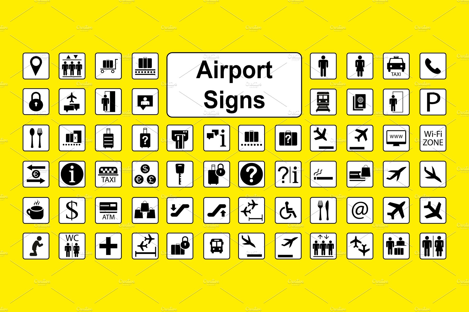 Huge set of airport icons cover image.