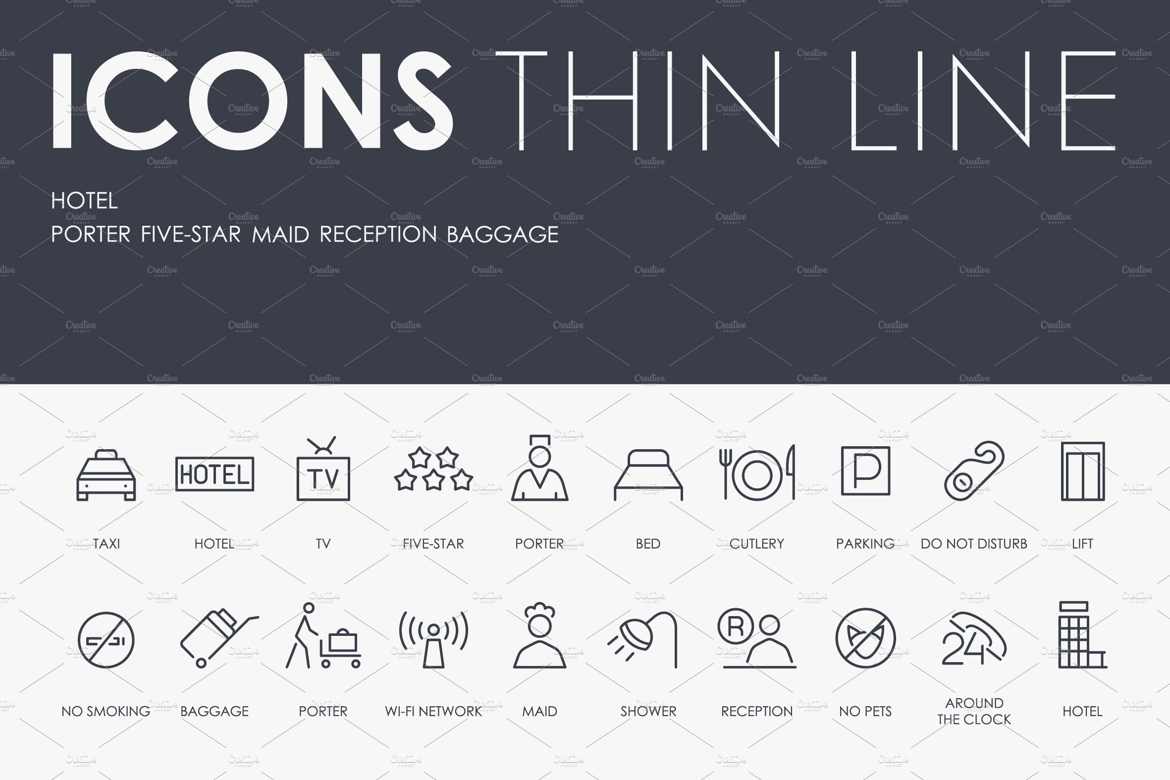 Hotel thinline icons cover image.
