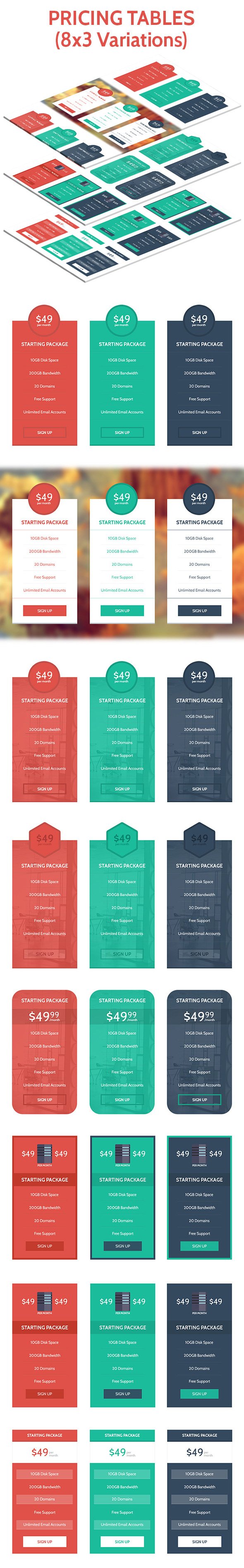 Flat & Modern Pricing Table Set cover image.
