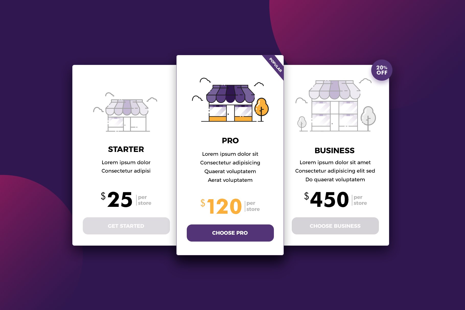 Pricing table for store cover image.