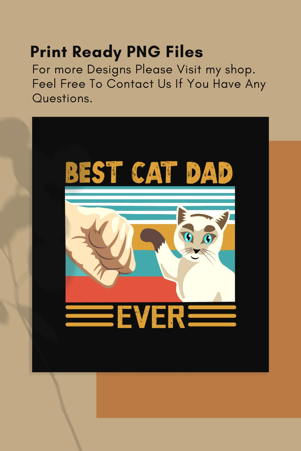 Best Cat Dad Ever high-resolution T Shirt Design pinterest preview image.