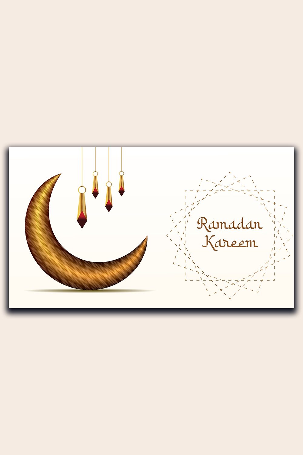 Elegant Islamic Design for Ramadan Celebrations with 3D Moon and Stars pinterest preview image.