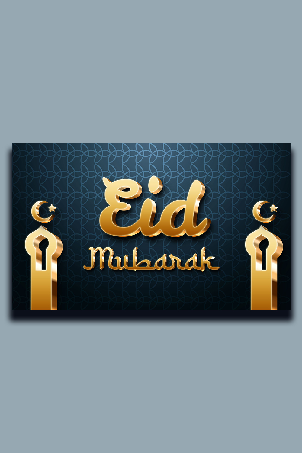 Eid Mubarak Editable Gold 3D Islamic Text Effect pinterest preview image.