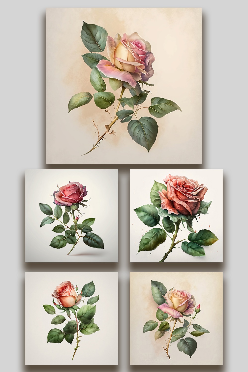 Beautiful Watercolor Rose Bundle pinterest preview image.
