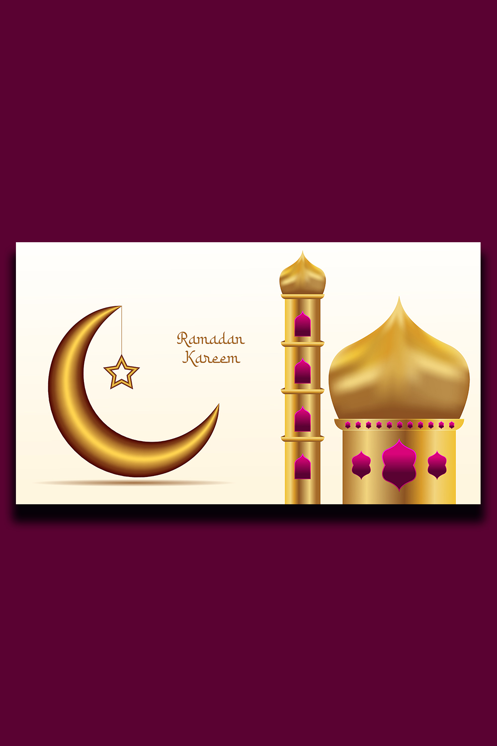 Elegant Islamic Design for Ramadan Celebrations with 3D Moon, Stars and Mosque pinterest preview image.