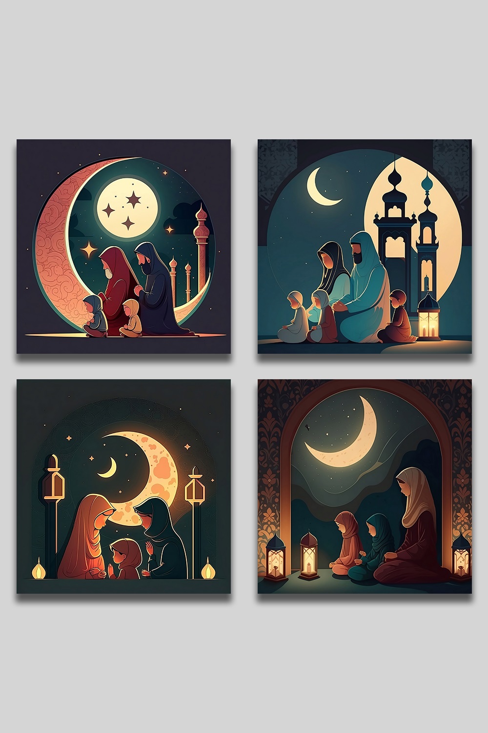 A Muslim family Praying Time Illustration pinterest preview image.