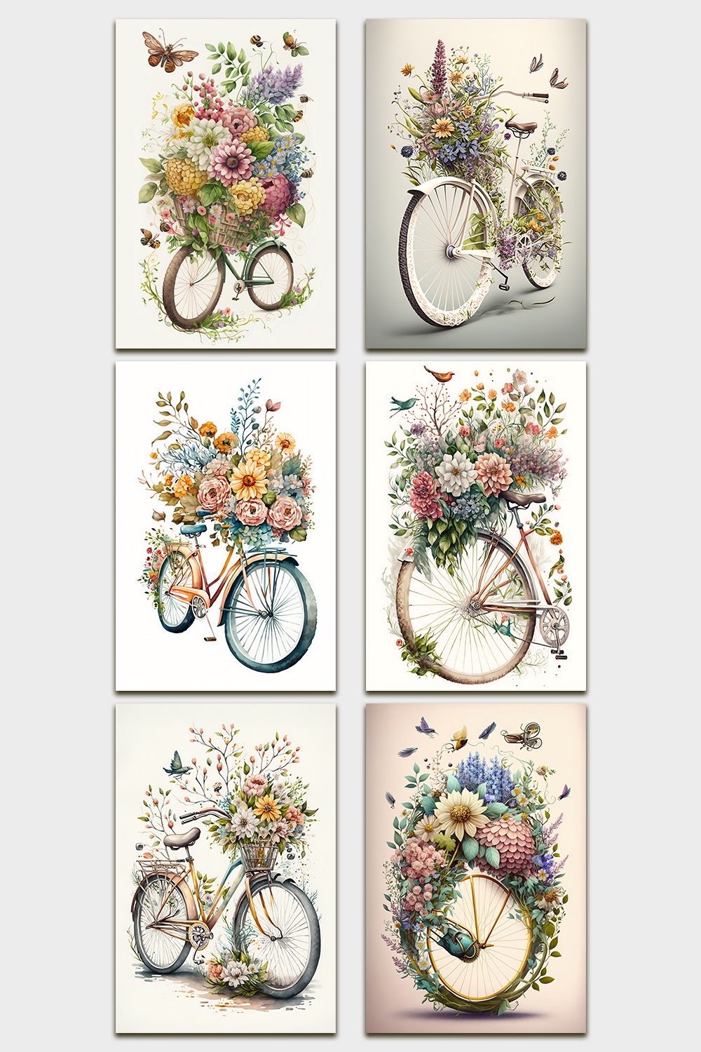 Beautiful Vintage Floral Bicycle Watercolor Artwork pinterest preview image.