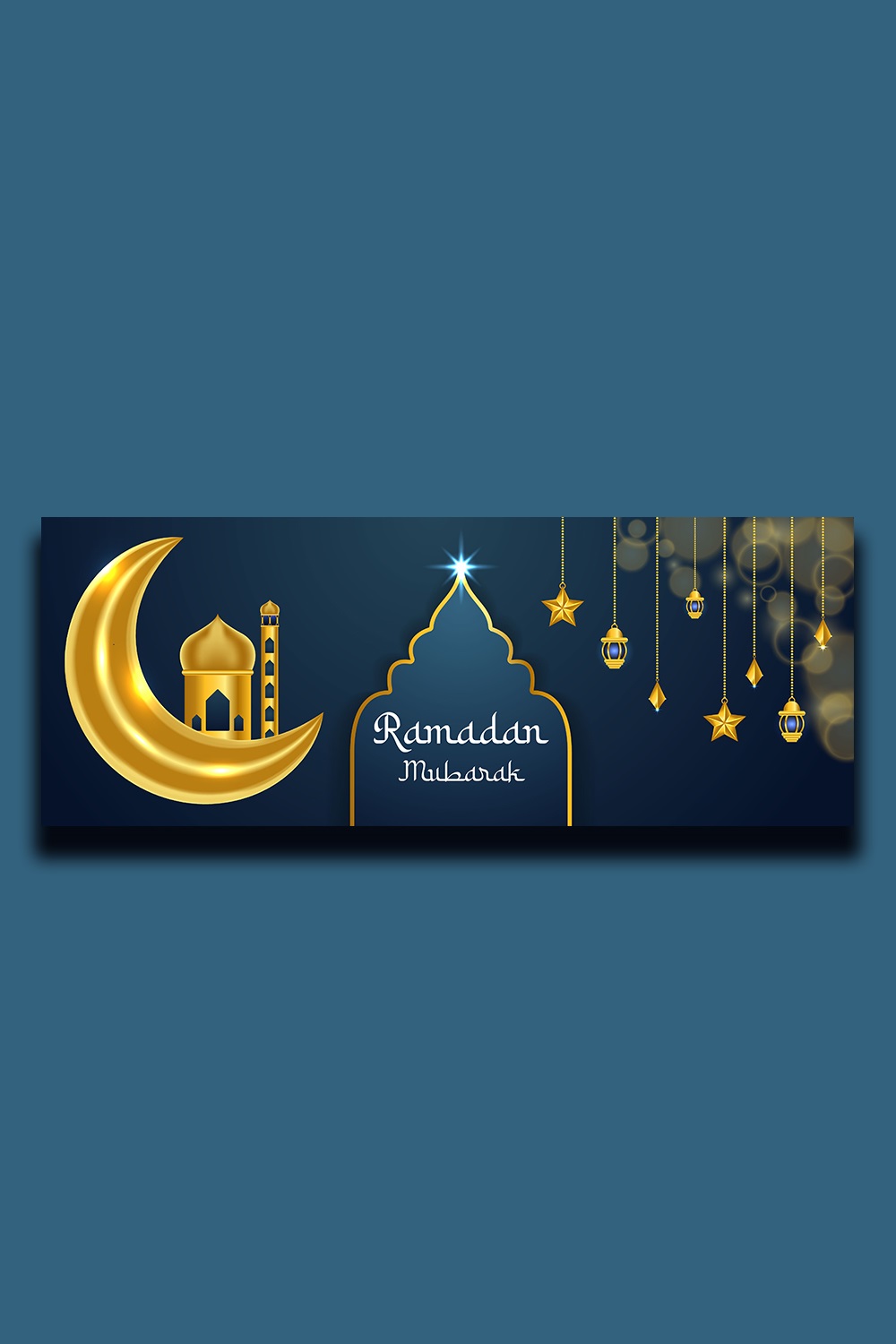 Ramadan Mubarak Social Media Cover Banner With 3d Lantern And Islamic Elements pinterest preview image.