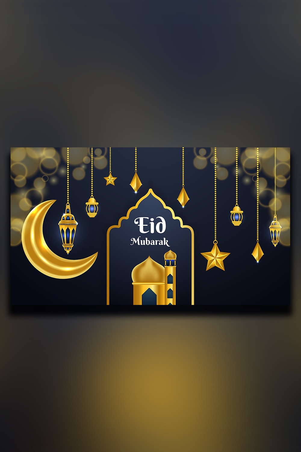 Realistic Eid Greeting Banner And Islamic Background pinterest preview image.