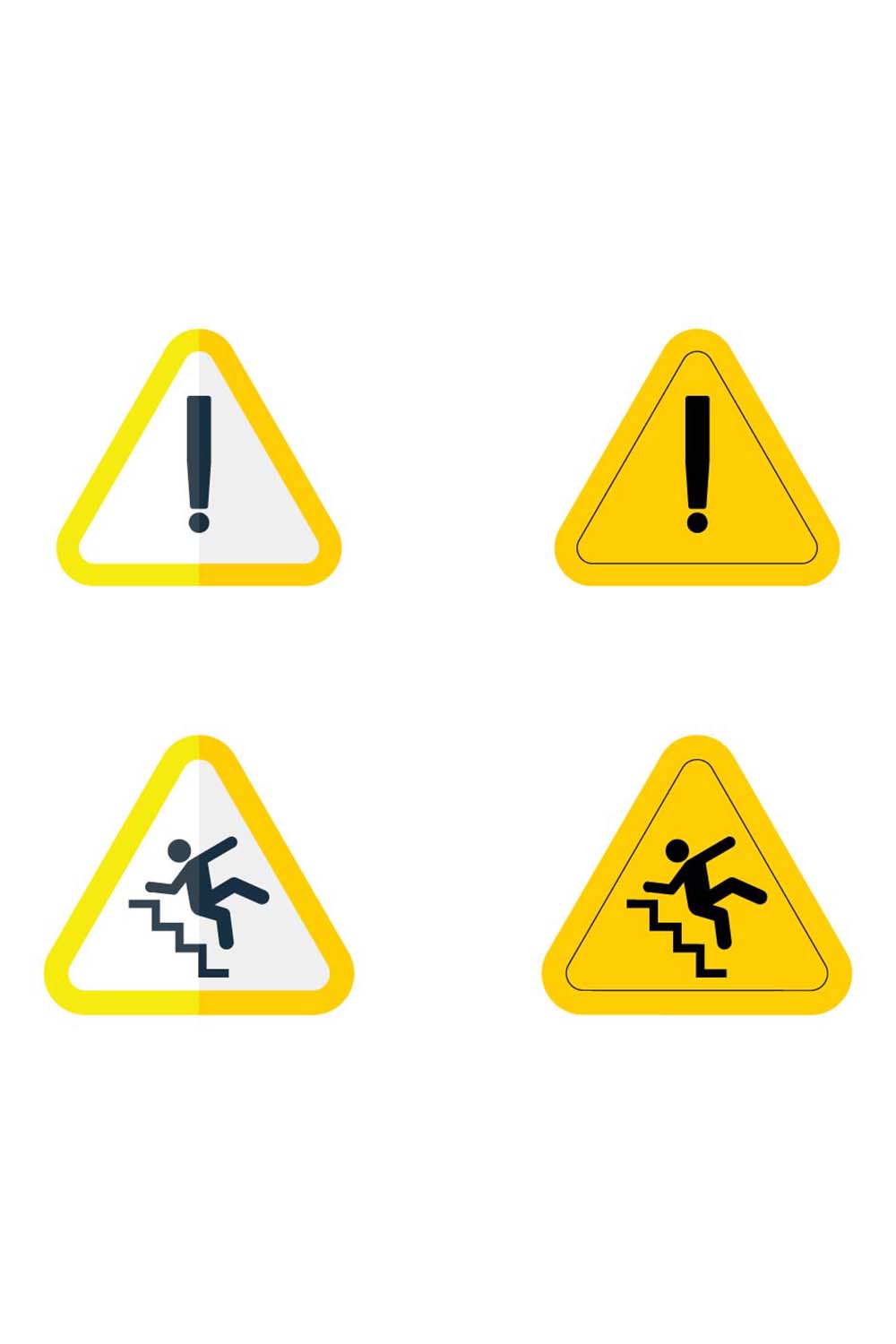 Vector vector warning signs of high voltage hazard and fall from stair icon isolated on a white background pinterest preview image.