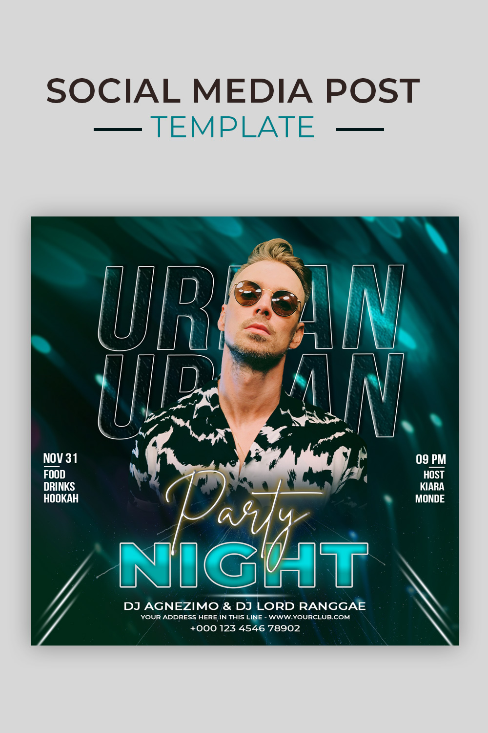 Urban night Party Flyer & Social Media Post Templates pinterest preview image.