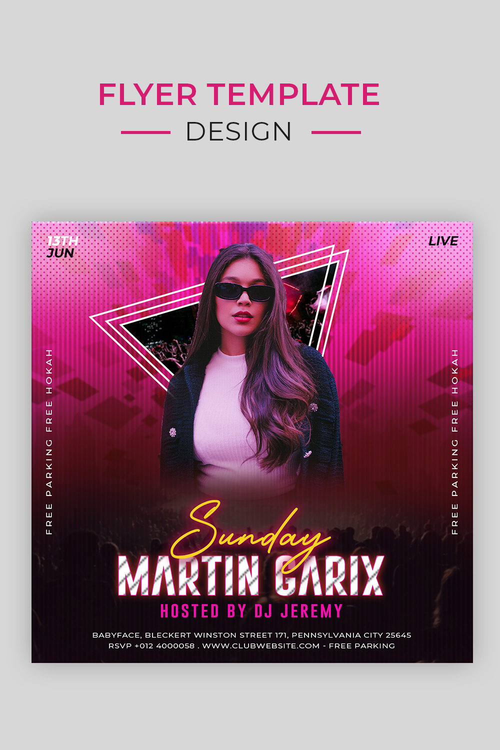 DJ Party Flyer Photoshop Template PSD pinterest preview image.