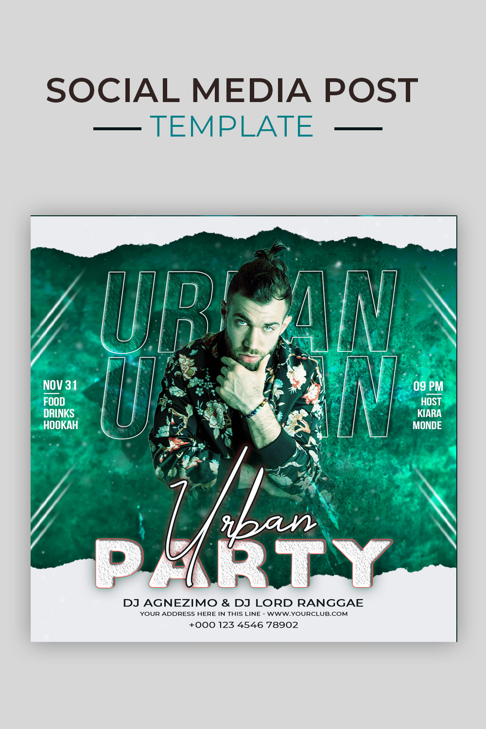 Urban party flyer social media post template pinterest preview image.