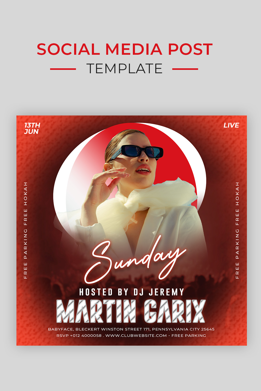 DJ Night Party Flyer Photoshop Template PSD pinterest preview image.