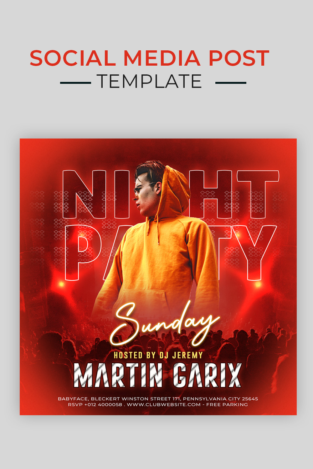 DJ Night Party Flyer Photoshop Template psd pinterest preview image.