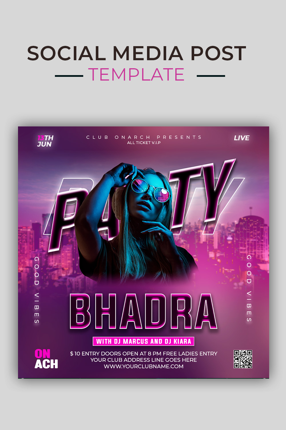 DJ Party Flyer Photoshop Template psd pinterest preview image.