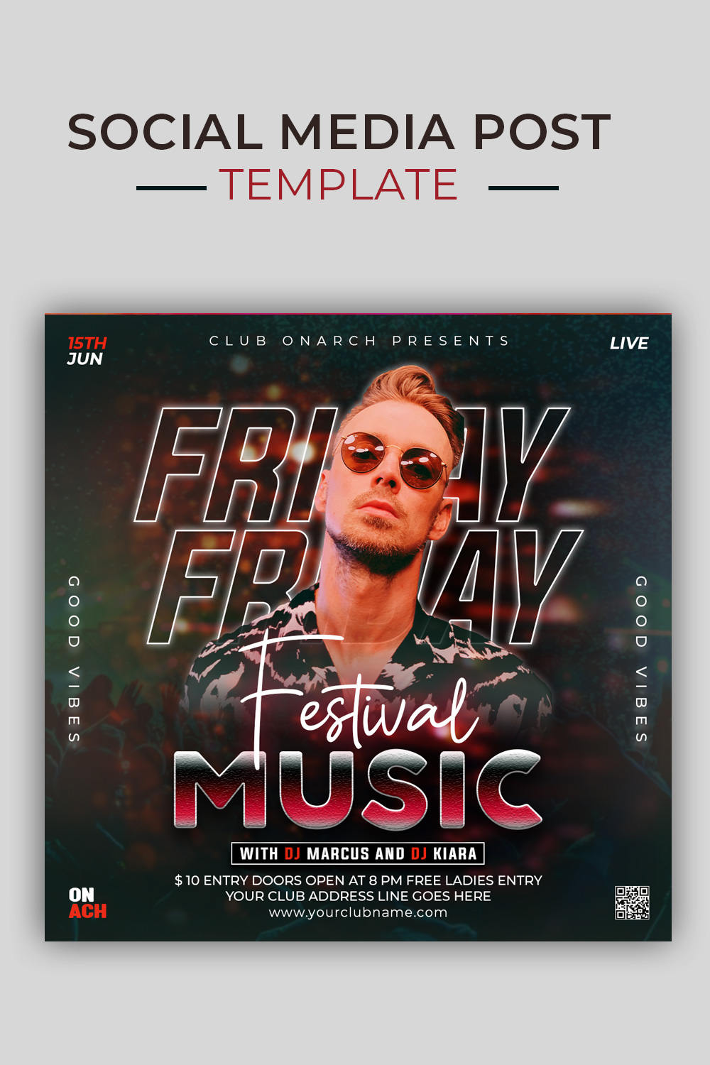 DJ music Party Flyer Photoshop Template psd pinterest preview image.