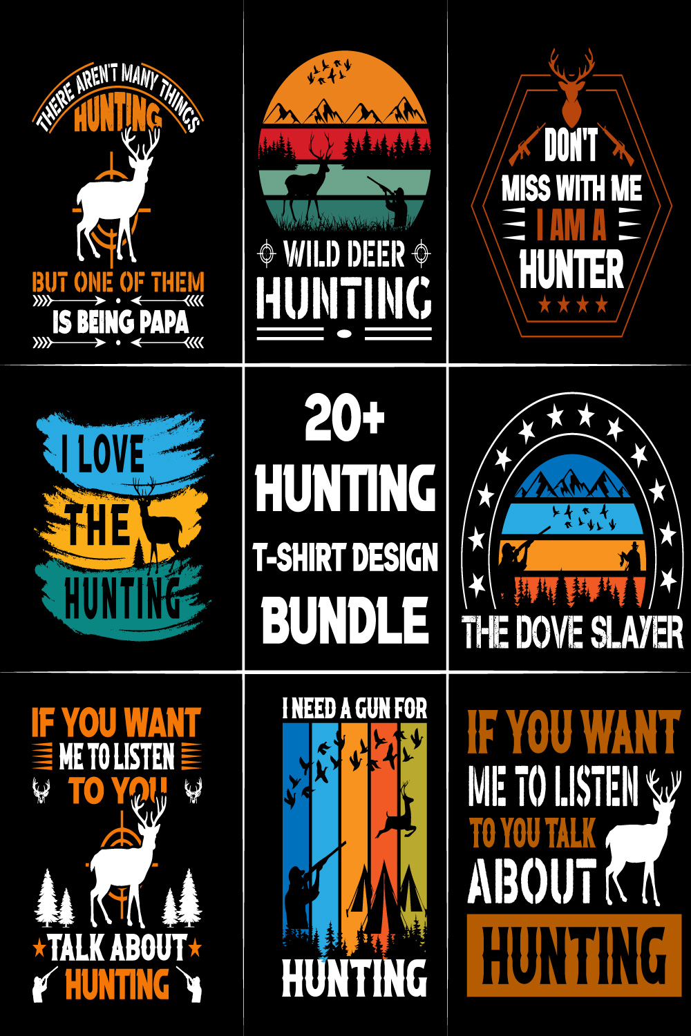 Hunting T-Shirt Design Bundle pinterest preview image.