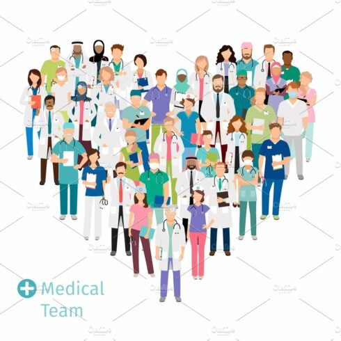 Healthcare medical team in heart shape cover image.