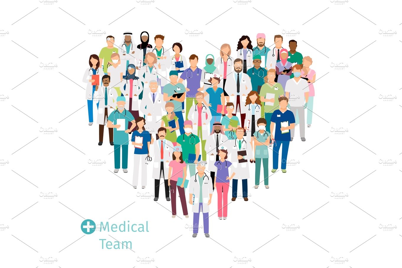 Healthcare medical team in heart shape cover image.