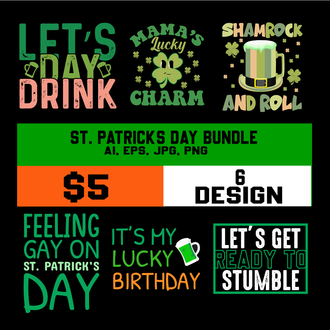 6st patrick's day t-shirt design bundle cover image.