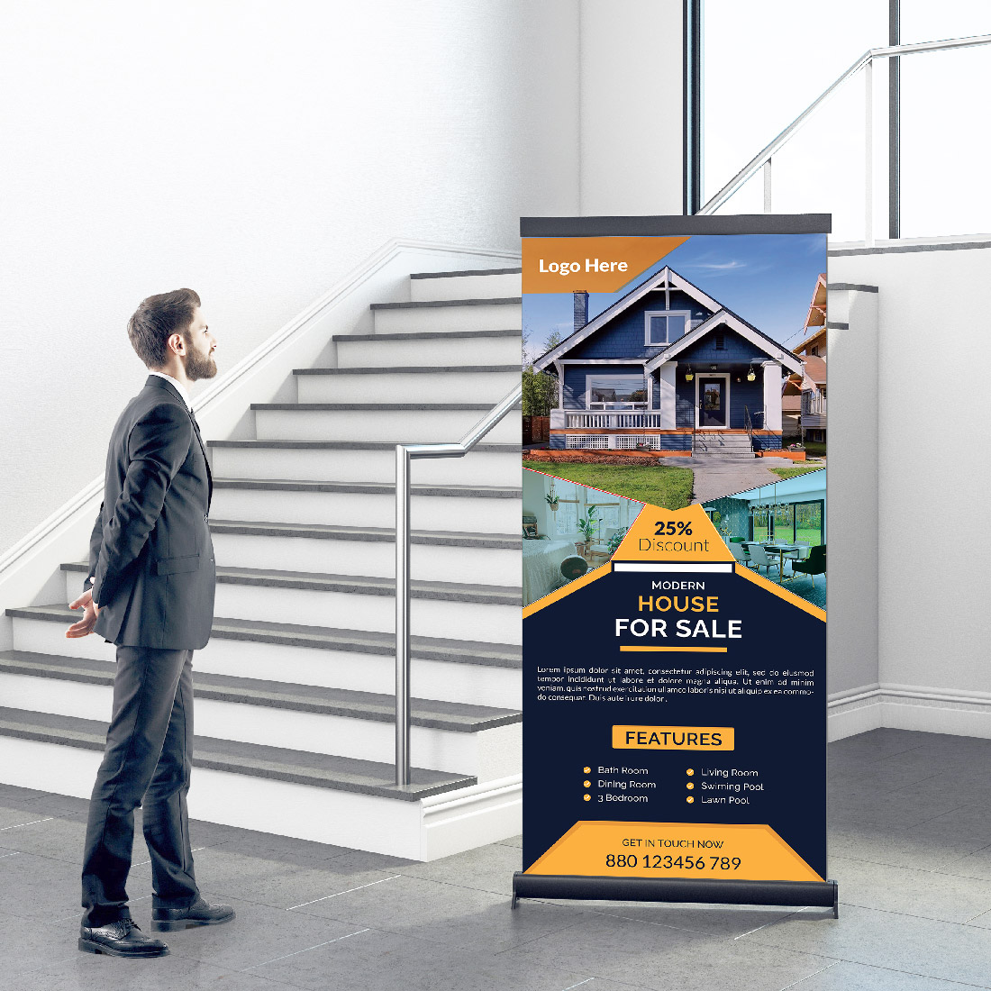 Creative Real estate house property for sale rack card DL flayer template preview image.