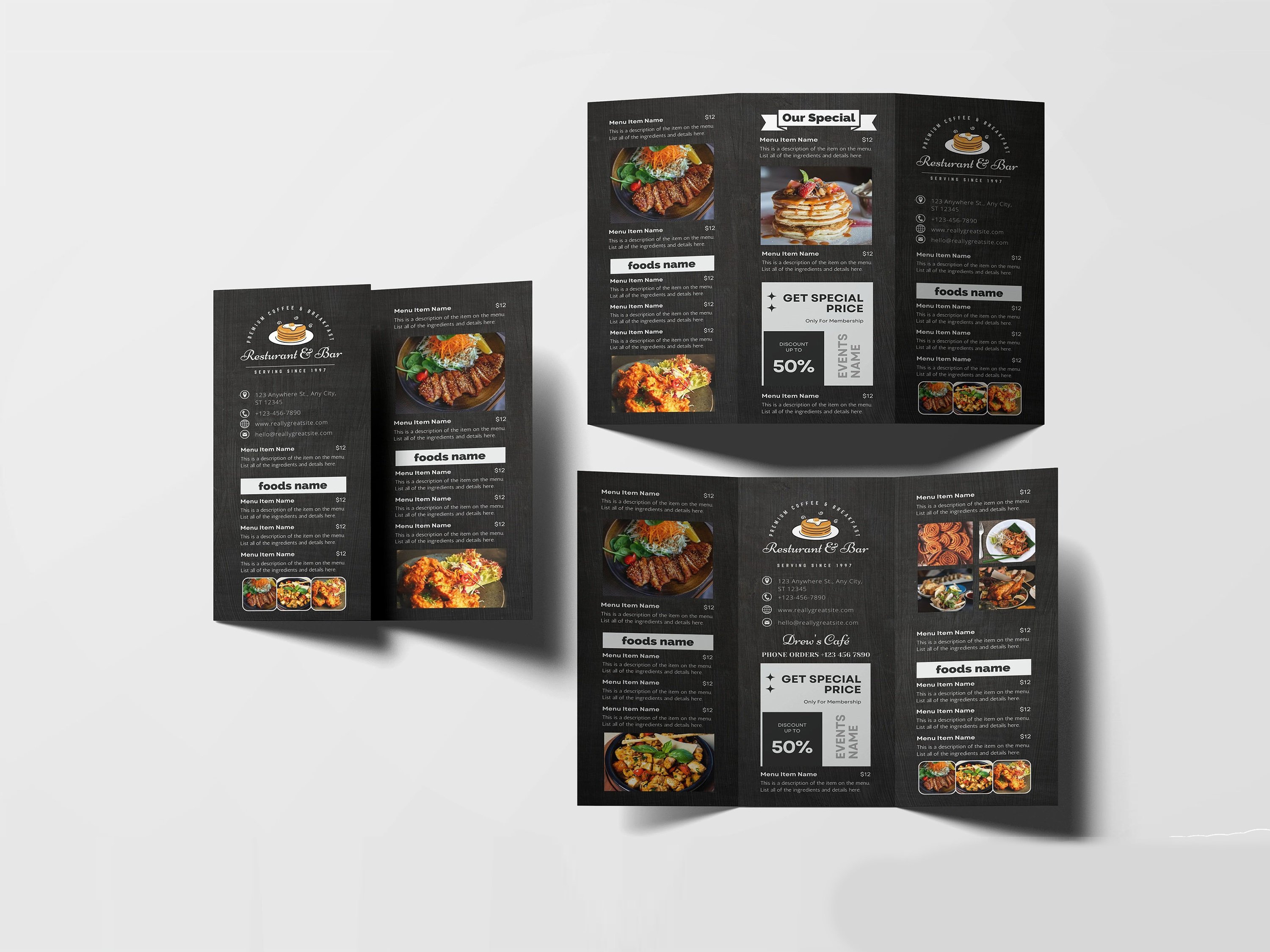 TriFold Food Menu Brochure Template cover image.