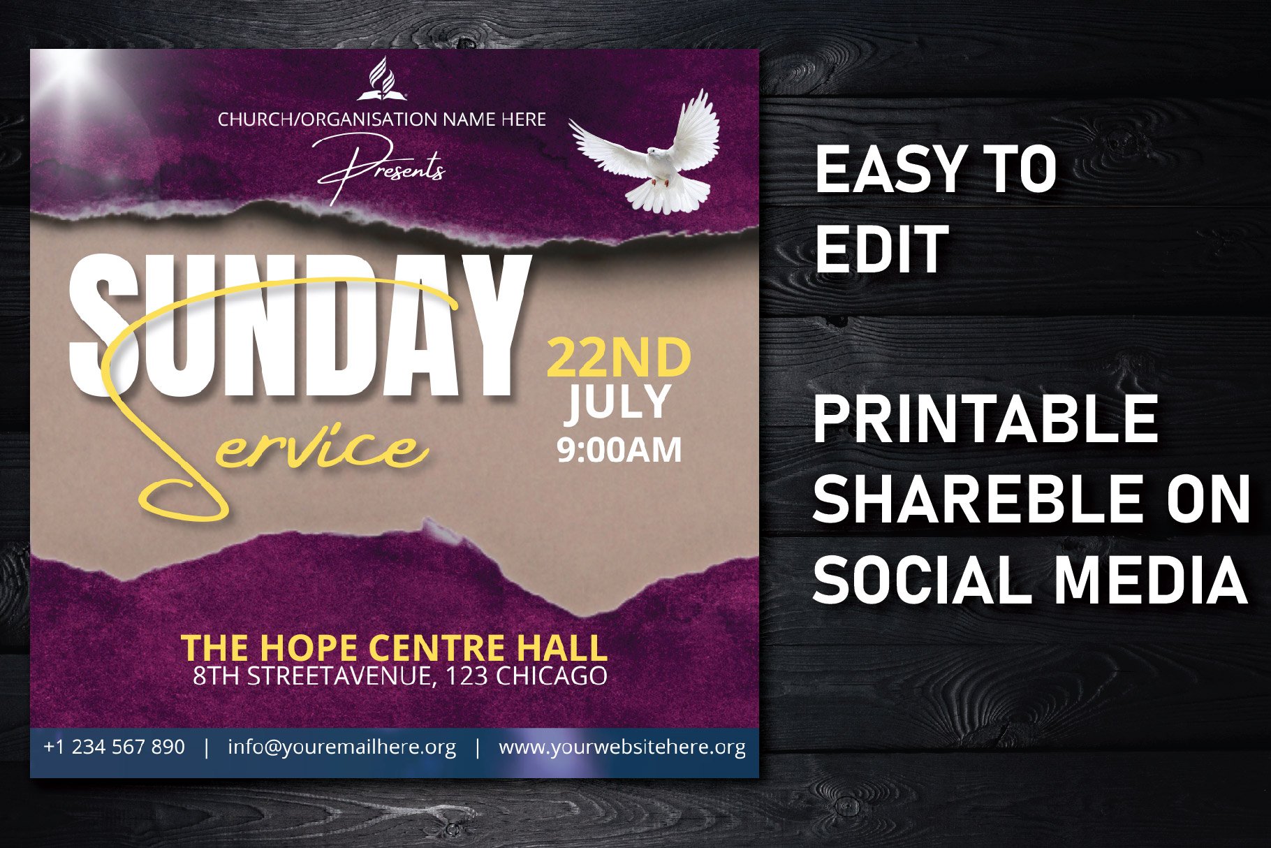 CHURCH SERVICE FLYER CANVA TEMPLATE preview image.