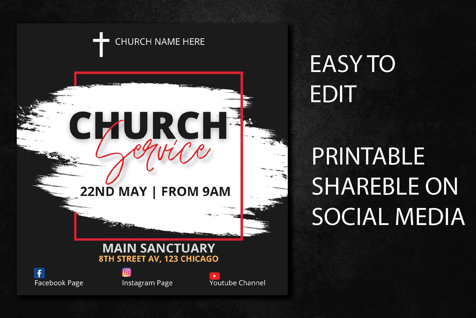 Church Service Flyer Canva Template preview image.