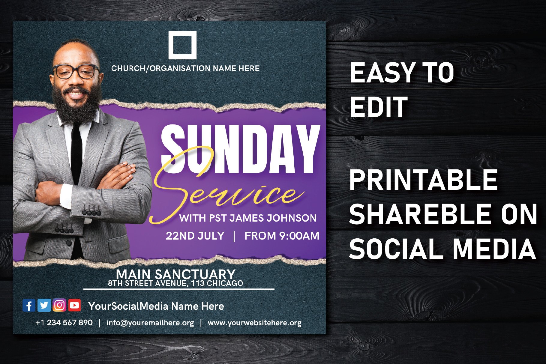 CHURCH SERVICE FLYER CANVA TEMPLATE preview image.