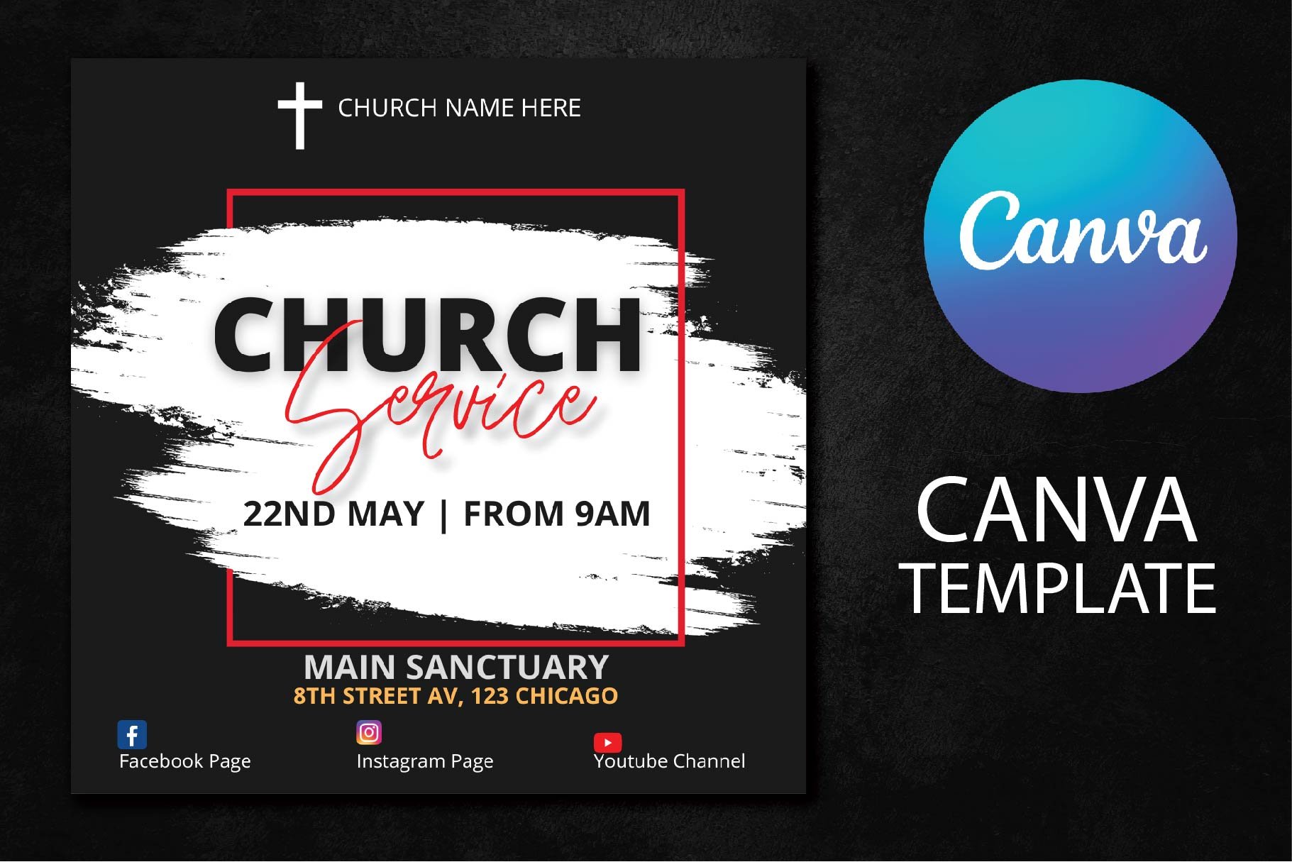 Church Service Flyer Canva Template cover image.