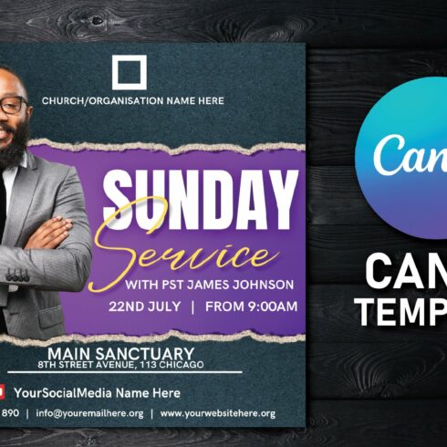 CHURCH SERVICE FLYER CANVA TEMPLATE cover image.