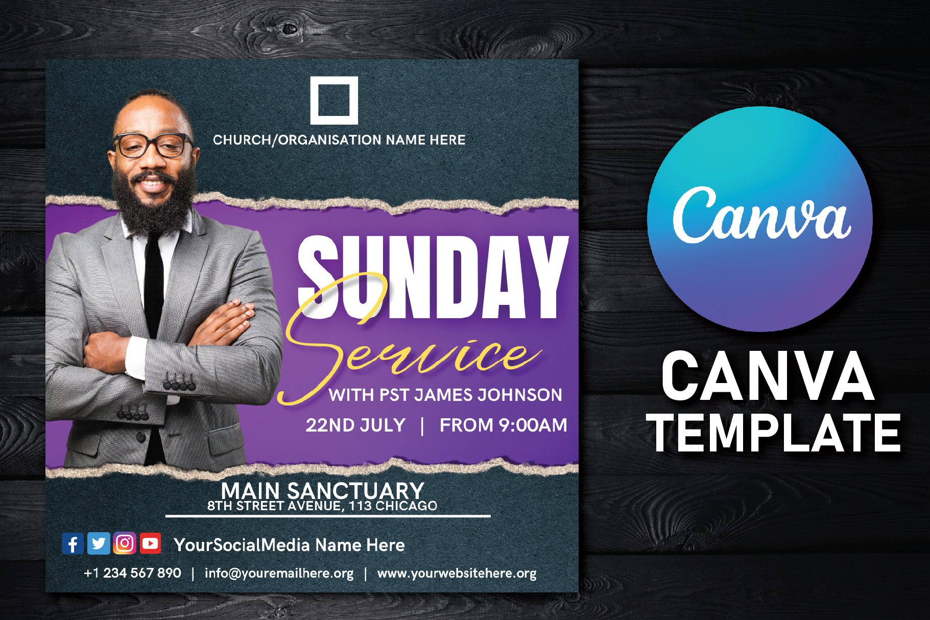 CHURCH SERVICE FLYER CANVA TEMPLATE cover image.