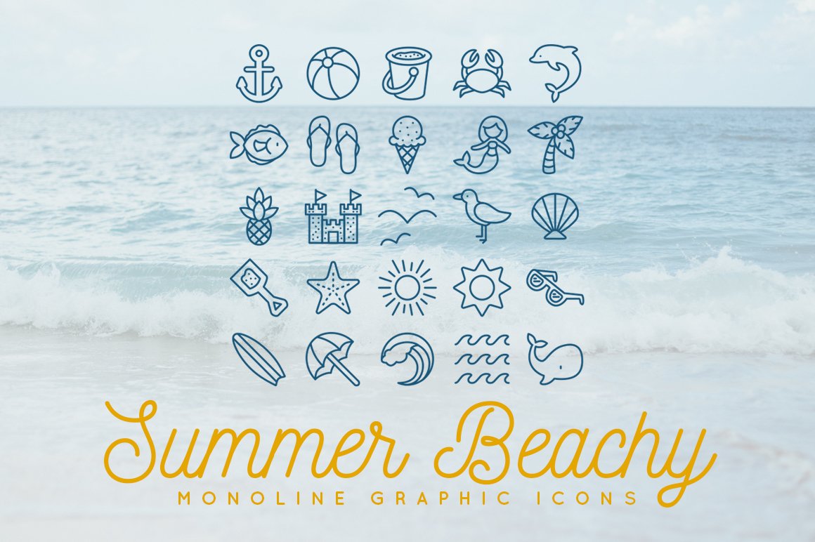 25 Summer Beach Monoline Icons cover image.