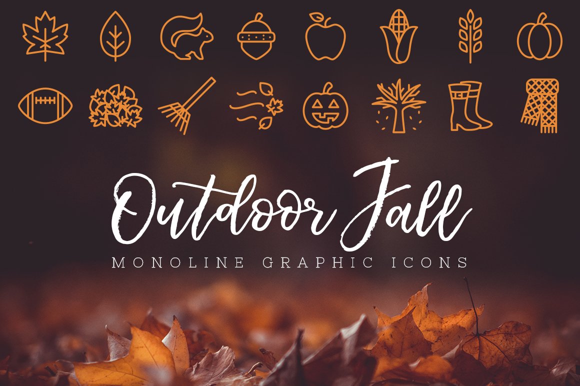 Outdoor Fall Monoline Icons cover image.