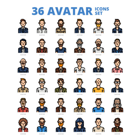 36 Avatar Icons Set x 4 Styles cover image.