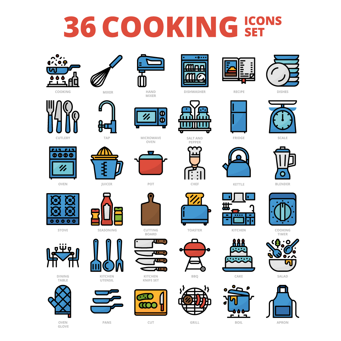 36 Cooking Icons Set x 4 Styles cover image.