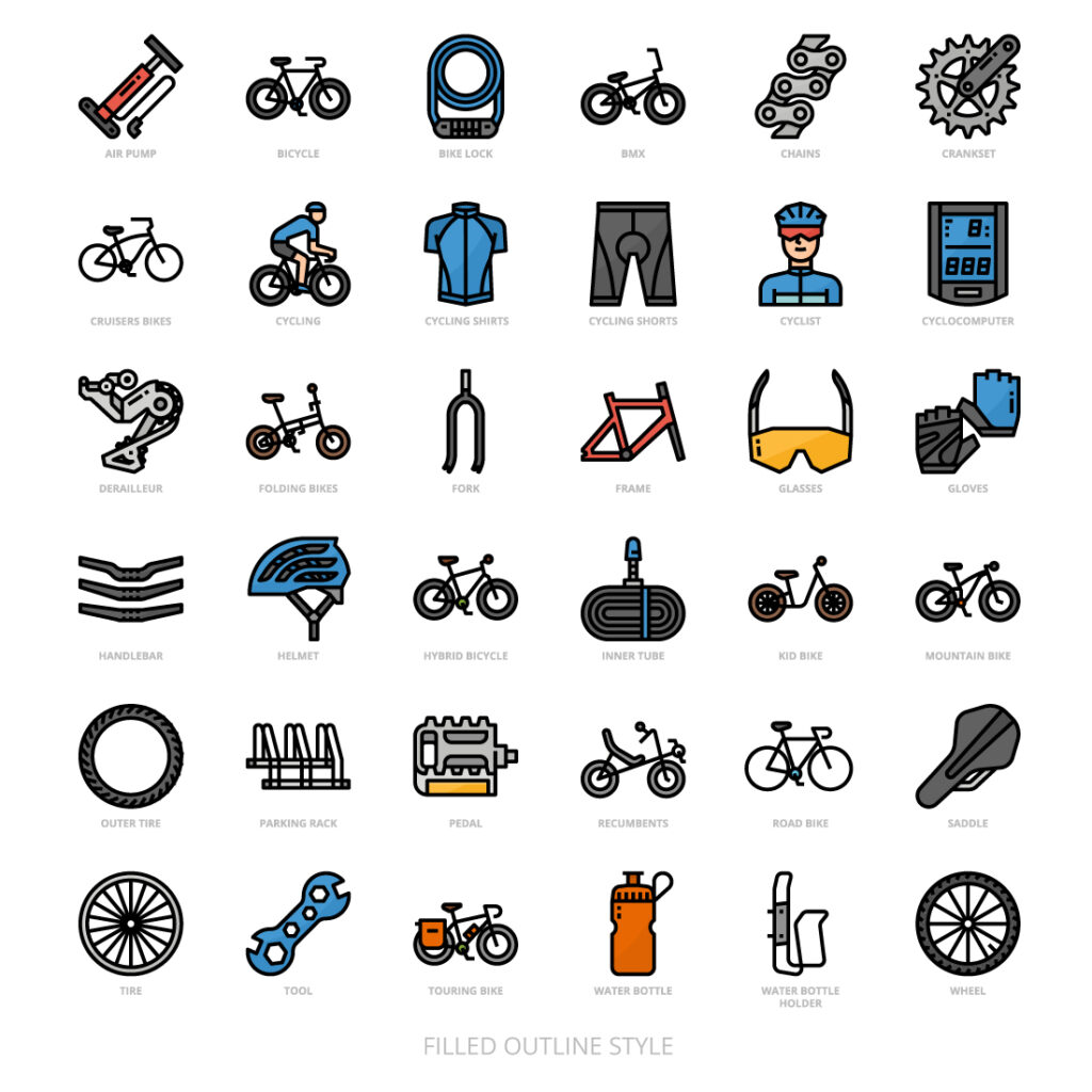 36 Bicycle Icons Set x 4 Styles - MasterBundles