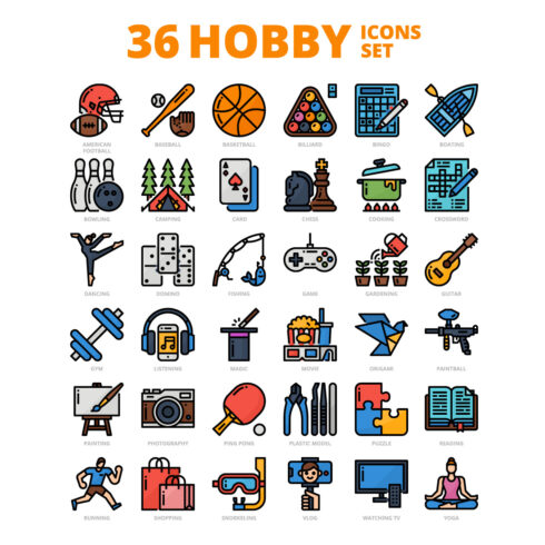 36 Hobby Icons Set x 4 Styles cover image.