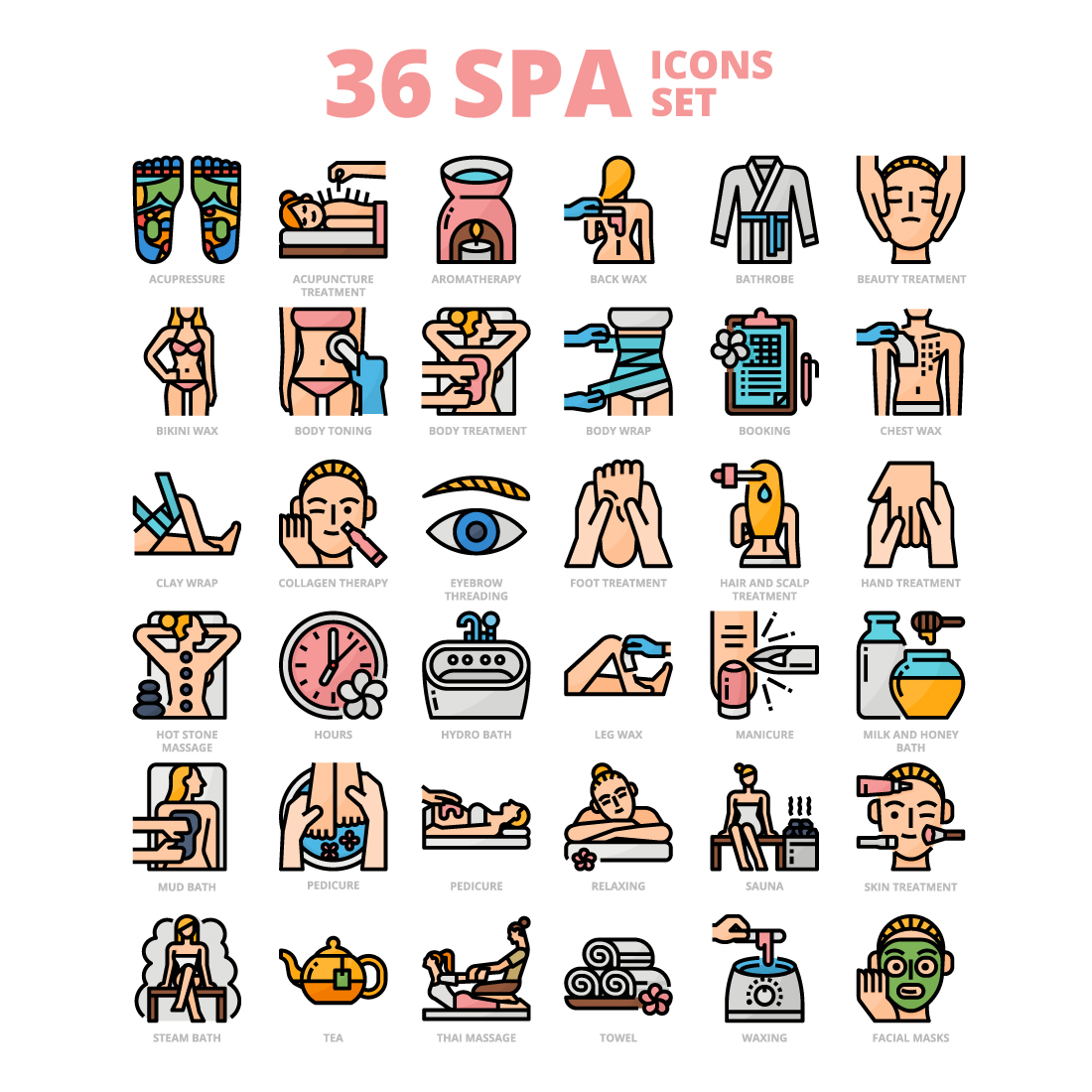 36 Spa Icons Set x 4 Styles cover image.