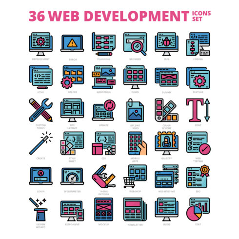 36 Web Development Icons Set x 4 Styles cover image.