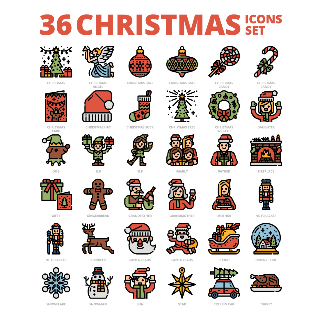 36 Christmas Icons Set x 4 Styles cover image.