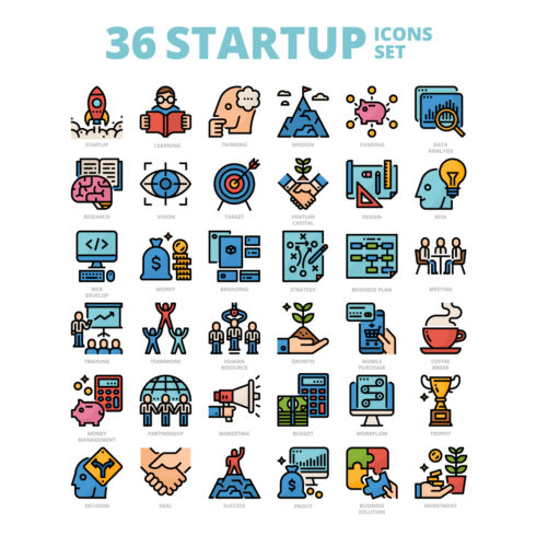 36 Startup Icons Set x 4 Styles cover image.