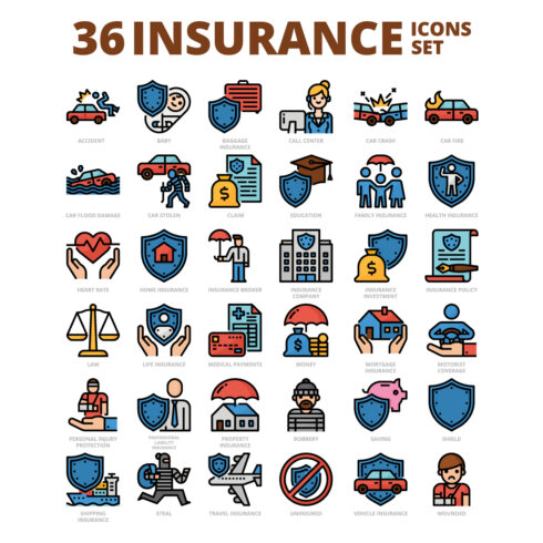 36 Insurance Icons Set x 4 Styles cover image.