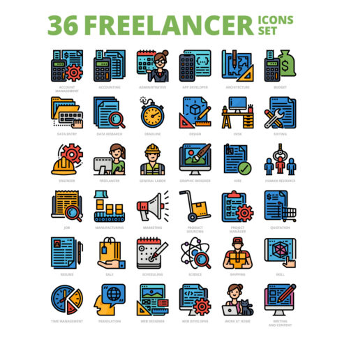 36 Freelancer Icons Set x 4 Styles cover image.