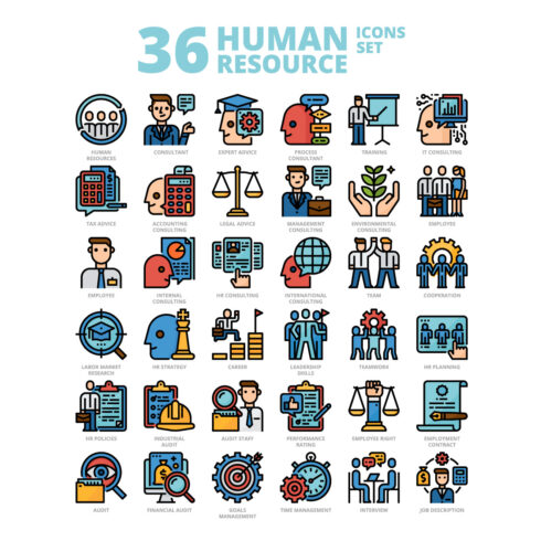 36 Human Resources Icons Set x 4 Styles cover image.