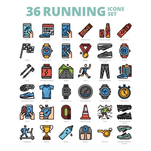 36 Running Icons Set x 4 Styles cover image.