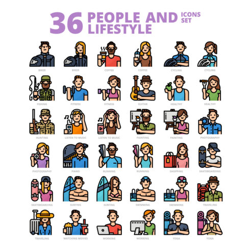 36 People and Lifestyle Icons Set x 4 Styles cover image.