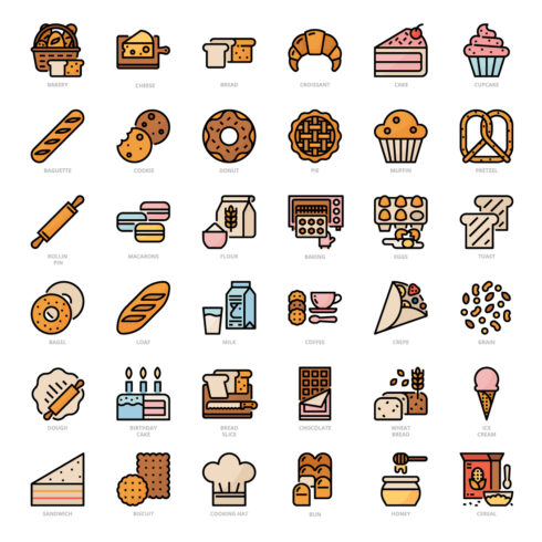 36 Bakery Icons Set x 4 Styles cover image.